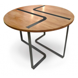 Designer round table in solid oak and metal