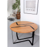 Designer round table in solid oak and metal