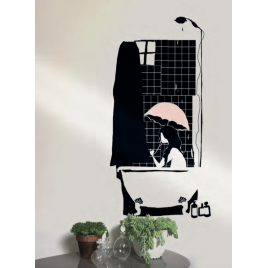 Sticker Petit Murmure "Douche à L'ombrelle" du duo Mel et Kio pour la collection Les Petits Murmures sur LaCorbeille.fr