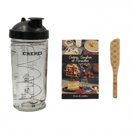 Coffret MIAM : shaker à crêpes, recette et spatule