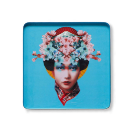 Miss Fuji square tray in Gangzaï painted metal