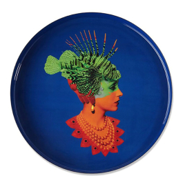 Rascaqueen round tray in Gangzaï painted metal