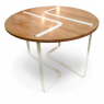 Table design ch^ne et métal blanc Sangle ronde design Jocelyn Deris pour LaCorbeille.fr